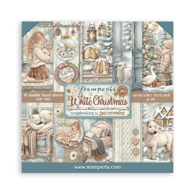Papier scrapbooking, 30.5x30.5cm, White christmas  - Stamperia - 10 feuilles 