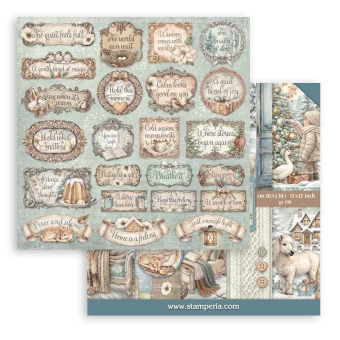 Papier scrapbooking, 30.5x30.5cm, White christmas  - Stamperia - 10 feuilles 