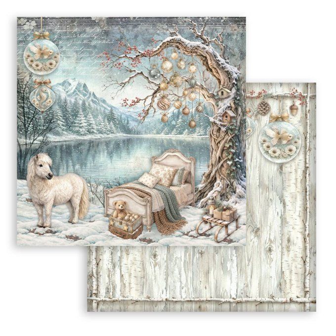 Papier scrapbooking, 30.5x30.5cm, White christmas  - Stamperia - 10 feuilles 