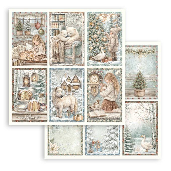 Papier scrapbooking, 30.5x30.5cm, White christmas  - Stamperia - 10 feuilles 