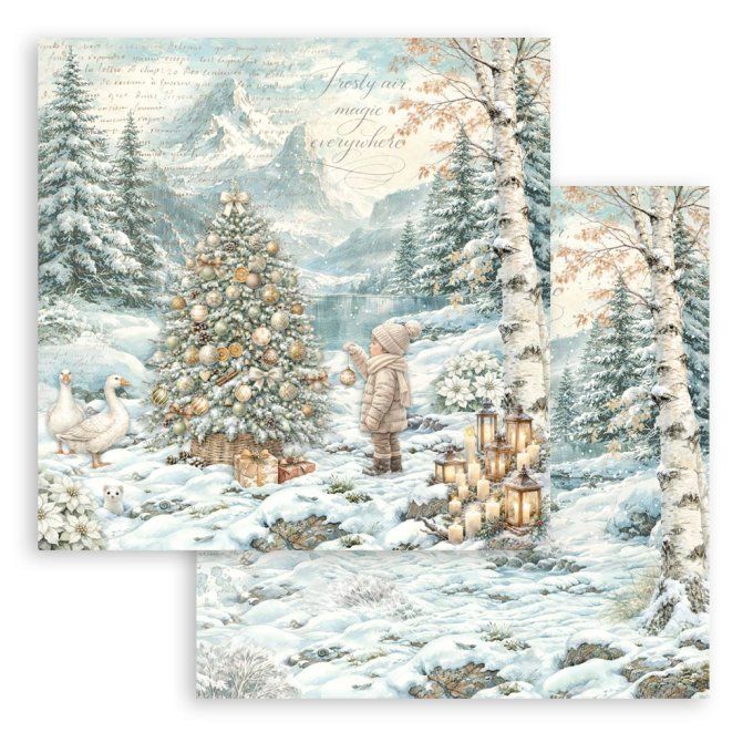 Papier scrapbooking, 30.5x30.5cm, White christmas  - Stamperia - 10 feuilles 