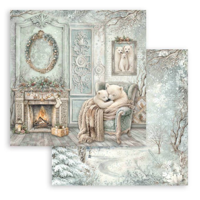 Papier scrapbooking, 30.5x30.5cm, White christmas  - Stamperia - 10 feuilles 