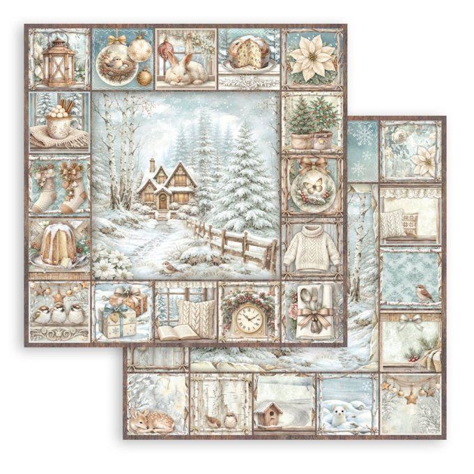 Papier scrapbooking, 30.5x30.5cm, White christmas  - Stamperia - 10 feuilles 