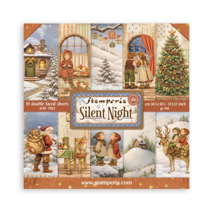 Papier scrapbooking, 30.5x30.5cm, Silent night  - Stamperia - 10 feuilles