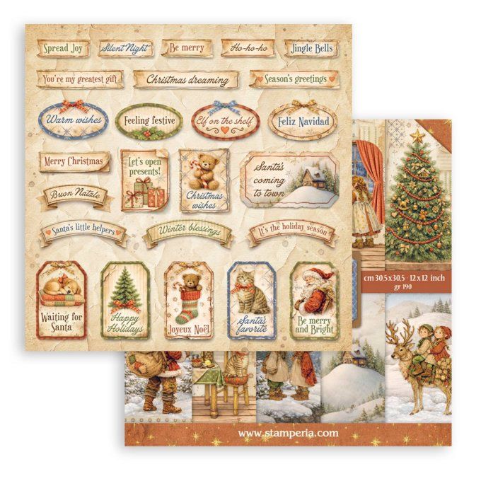 Papier scrapbooking, 30.5x30.5cm, Silent night  - Stamperia - 10 feuilles