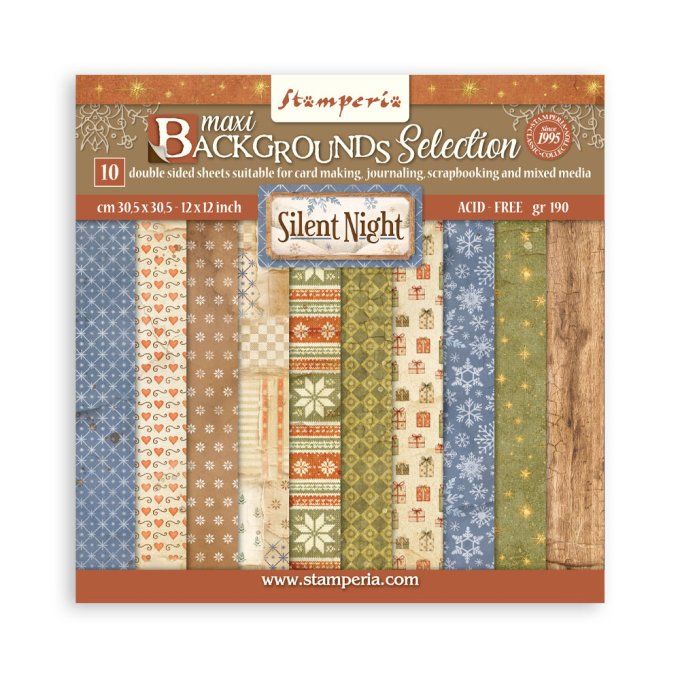 Papier scrapbooking, 30.5x30.5cm, Silent night  - Stamperia - 10 feuilles - Backgrounds