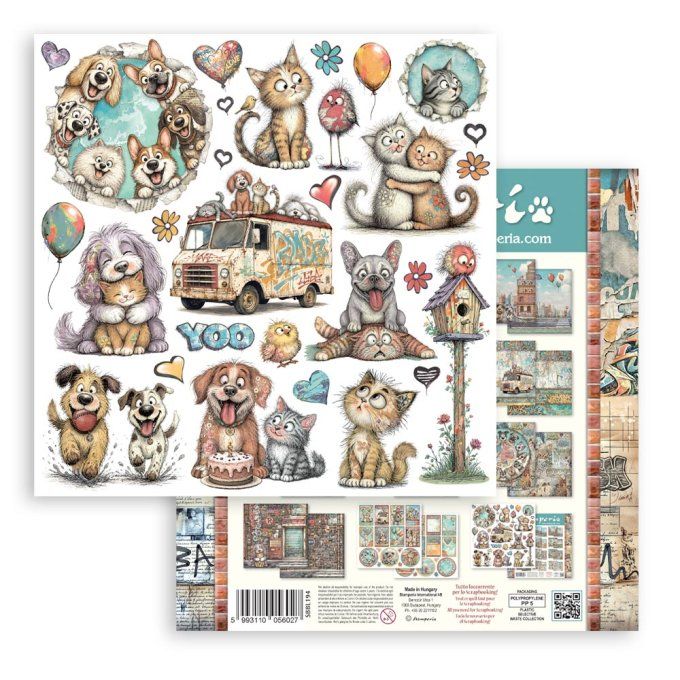 Papier scrapbooking, 30.5x30.5cm, Furry friends 2 - Stamperia - 10 feuilles