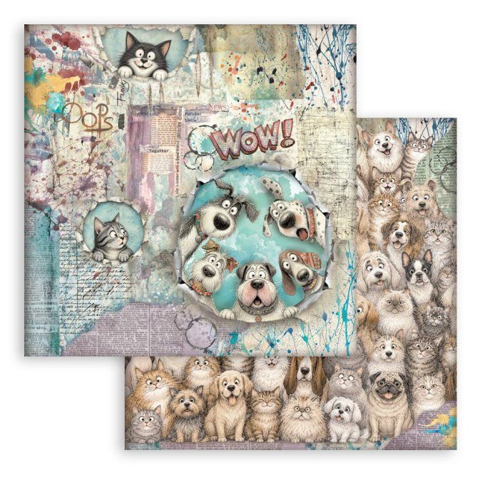 Papier scrapbooking, 30.5x30.5cm, Furry friends 2 - Stamperia - 10 feuilles