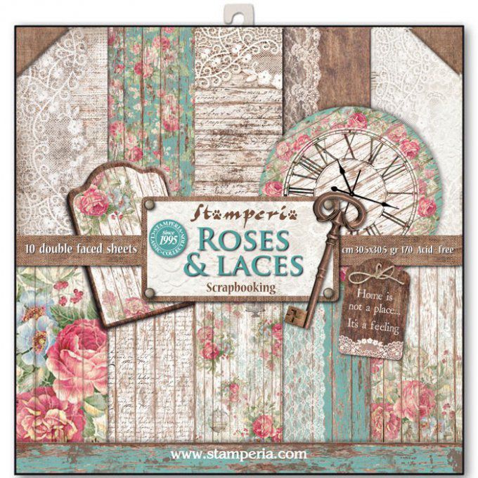 Papier scrapbooking, 30.5x30.5cm, Roses&Laces, Stamperia