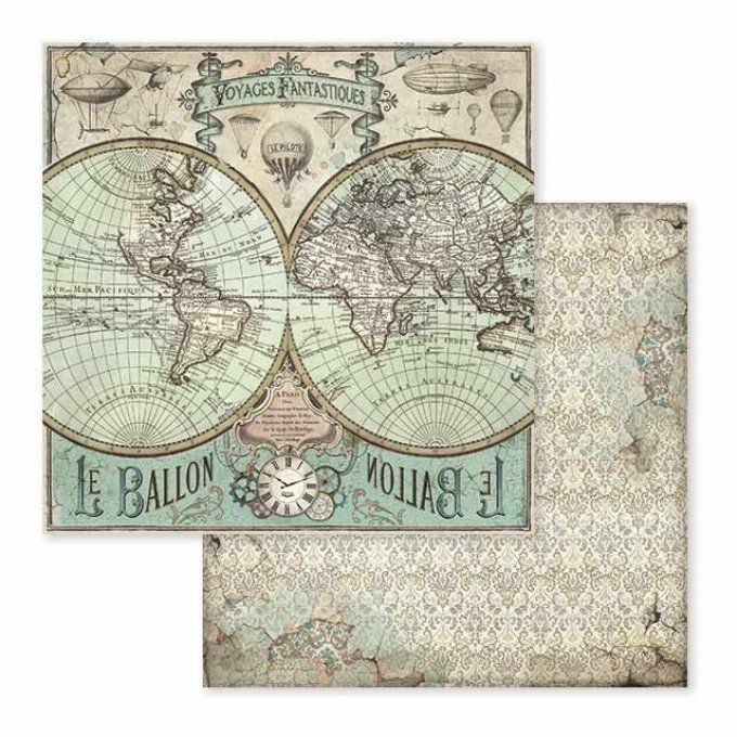 Papier scrapbooking, 30.5x30.5cm, Voyages Fantastiques