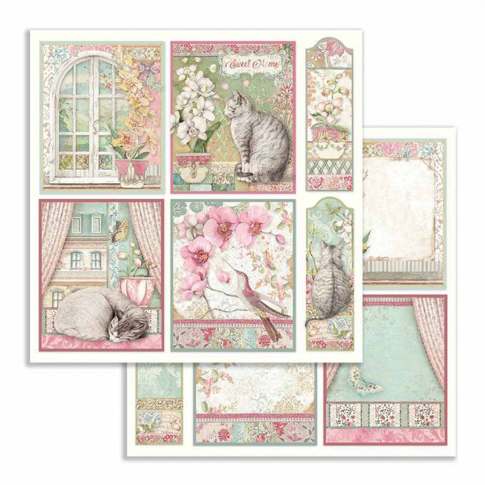 Collection Orchids and cats, 30x30cm - 10 feuilles motif recto verso - Stamperia