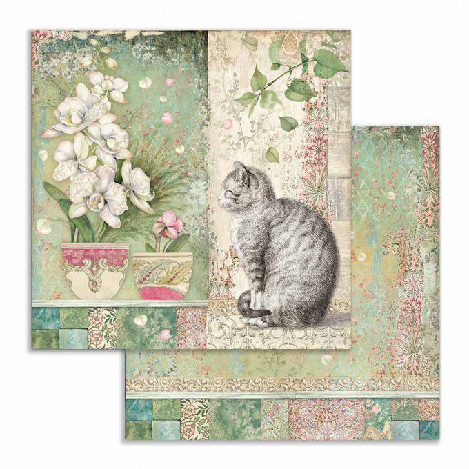 Collection Orchids and cats, 30x30cm - 10 feuilles motif recto verso - Stamperia