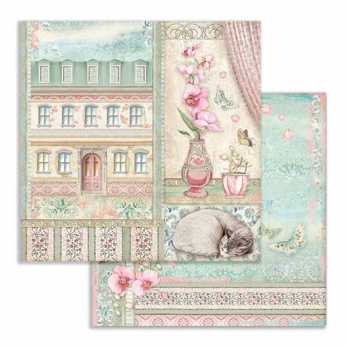 Collection Orchids and cats, 30x30cm - 10 feuilles motif recto verso - Stamperia