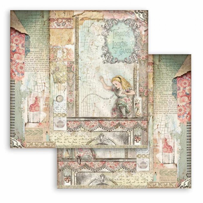 Collection ALICE THROUGH THE LOOKING GLASS, 20x20cm - 10 feuilles motif recto verso - Stamperia