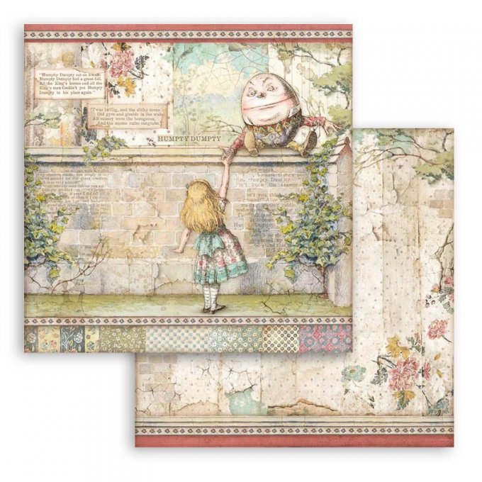 Collection ALICE THROUGH THE LOOKING GLASS, 20x20cm - 10 feuilles motif recto verso - Stamperia