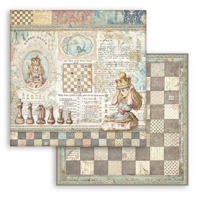 Collection ALICE THROUGH THE LOOKING GLASS, 20x20cm - 10 feuilles motif recto verso - Stamperia