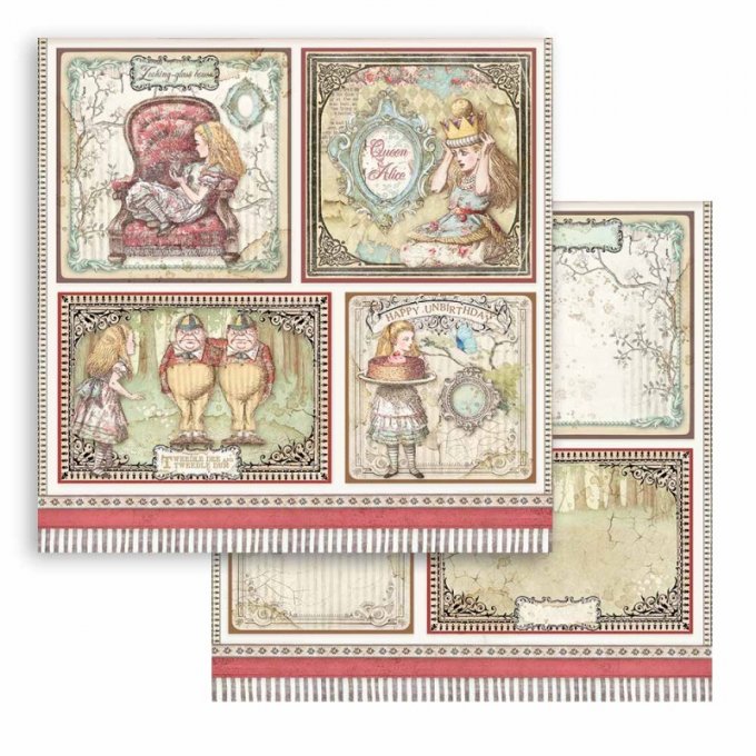 Collection ALICE THROUGH THE LOOKING GLASS, 20x20cm - 10 feuilles motif recto verso - Stamperia