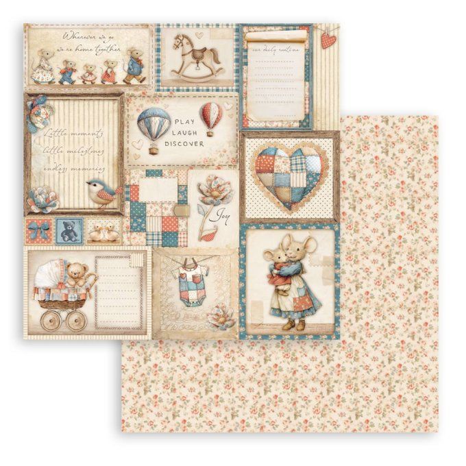 Papiers, mini bloc, 30.5x30.5cm, Baby - Stamperia - 4 feuilles + éléments au verso des couvertures