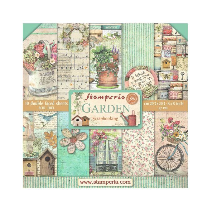 Collection Garden, 20x20cm - 10 feuilles motif recto verso - Stamperia