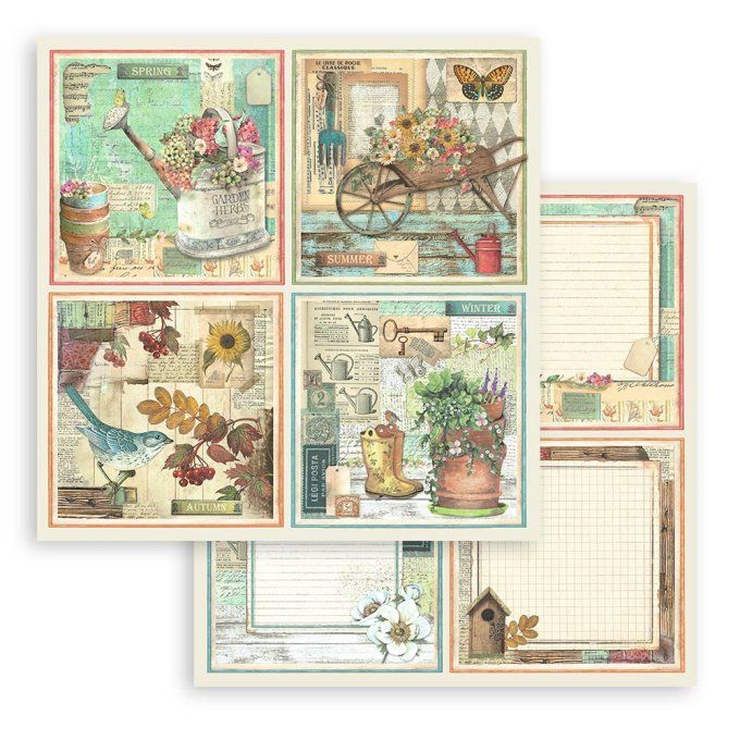 Collection Garden, 20x20cm - 10 feuilles motif recto verso - Stamperia