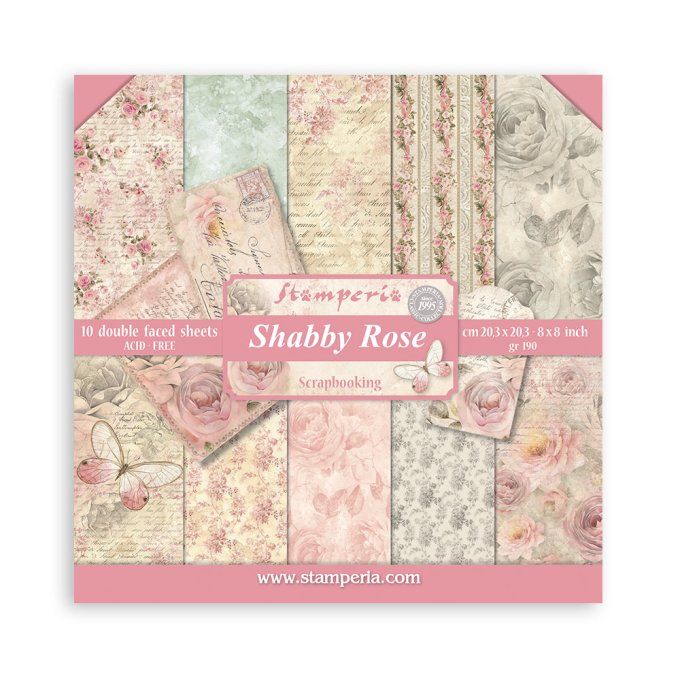 Collection Shabby rose, 20x20cm - 10 feuilles motif recto verso - Stamperia 