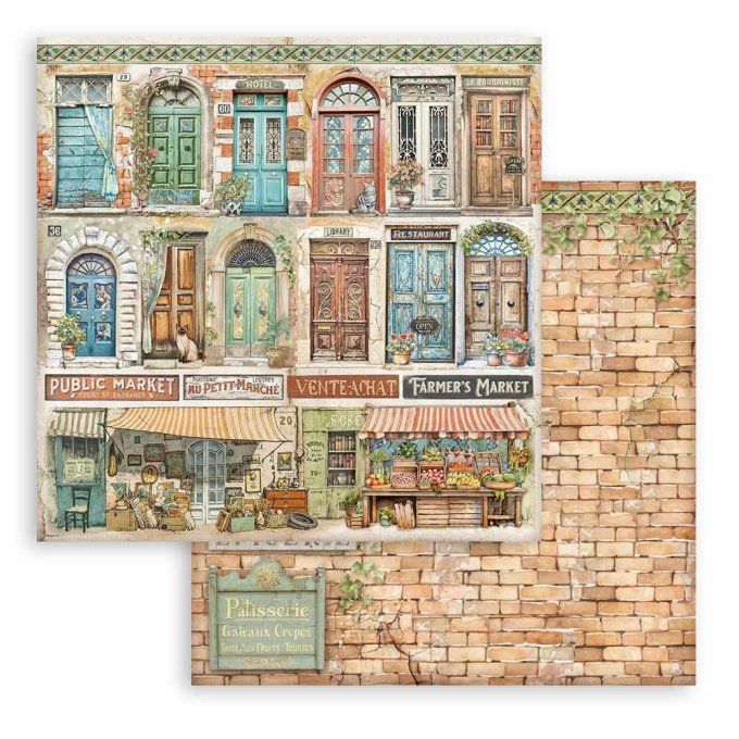 Papier scrapbooking, 20x20cm, Art of travelling - Stamperia - 10 feuilles