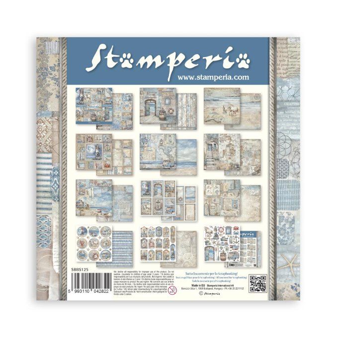 Papier scrapbooking, 20x20cm, Silent sea - Stamperia - 10 feuilles 