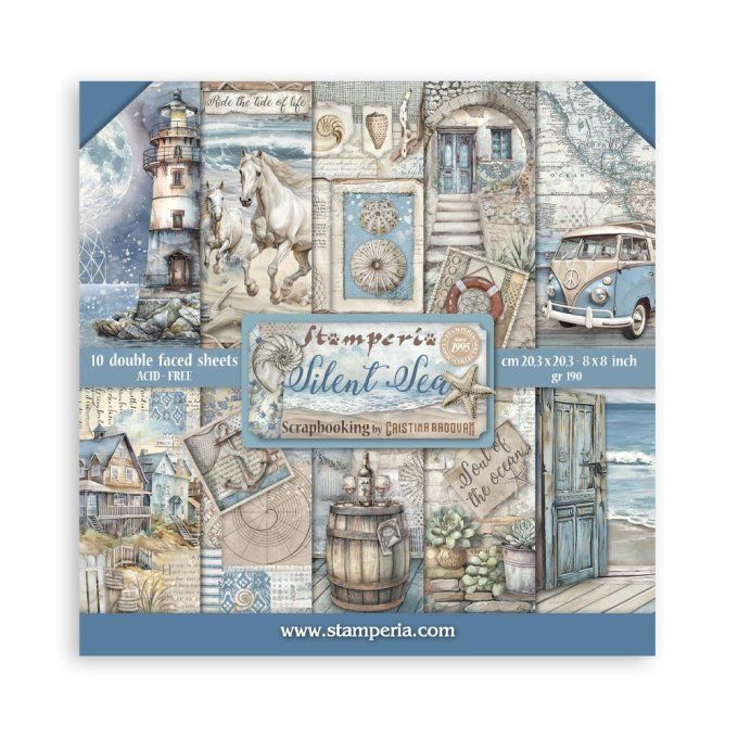 Papier scrapbooking, 20x20cm, Silent sea - Stamperia - 10 feuilles 