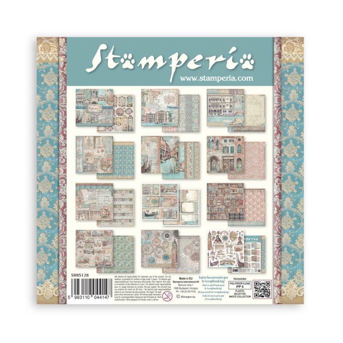 Papier scrapbooking, 20x20cm, Venice city of art - Stamperia - 10 feuilles 
