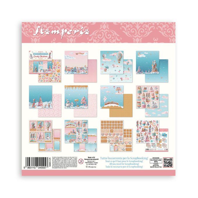 Papier scrapbooking, 20x20cm, Candy christmas - Stamperia - 10 feuilles