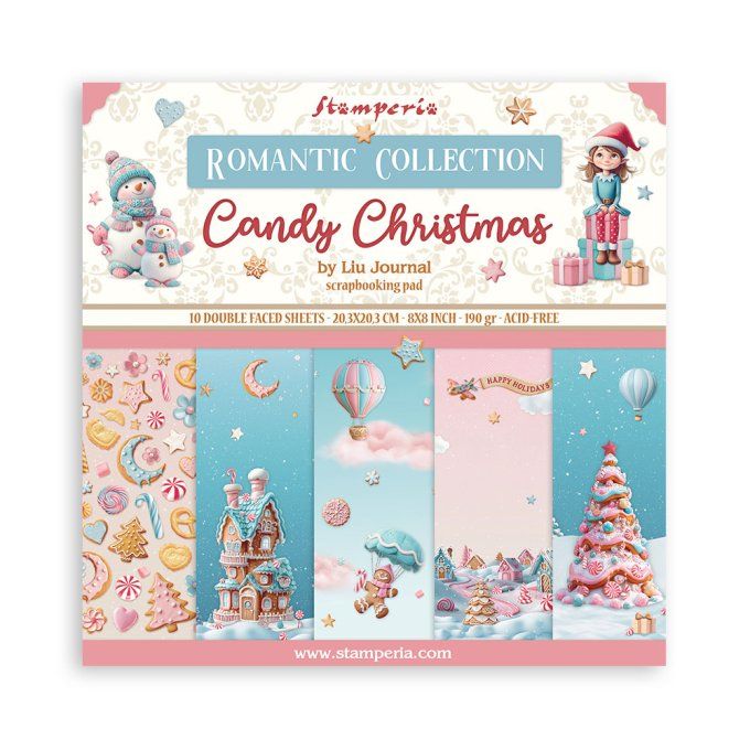 Papier scrapbooking, 20x20cm, Candy christmas - Stamperia - 10 feuilles