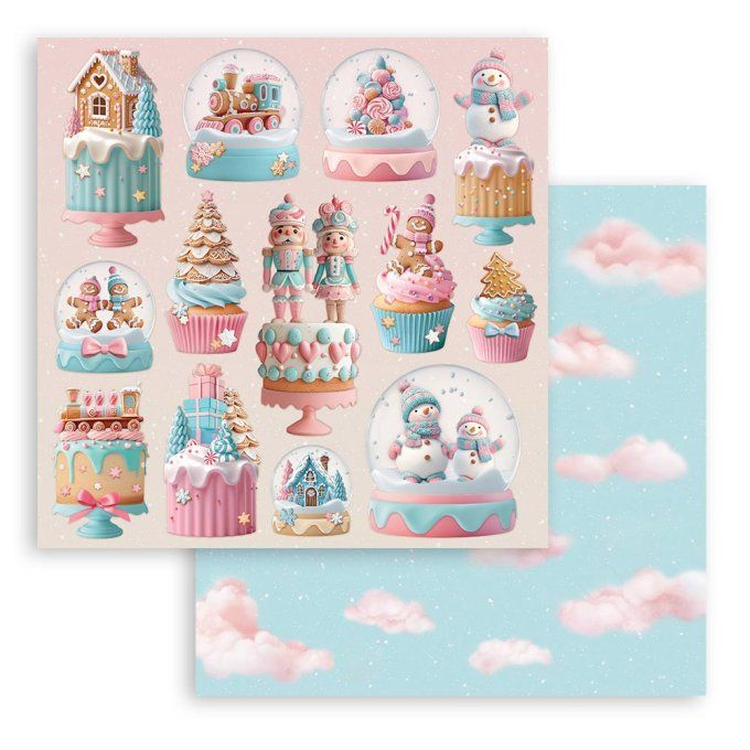 Papier scrapbooking, 20x20cm, Candy christmas - Stamperia - 10 feuilles