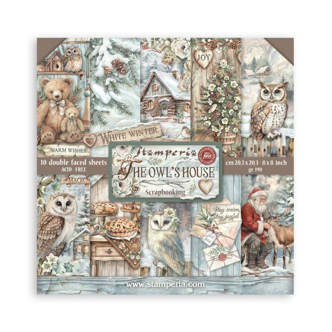 Papier scrapbooking, 20x20cm, The Owl's house - Stamperia - 10 feuilles