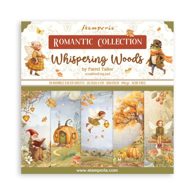 Papier scrapbooking, 20x20cm, Whispering woods - Stamperia - 10 feuilles