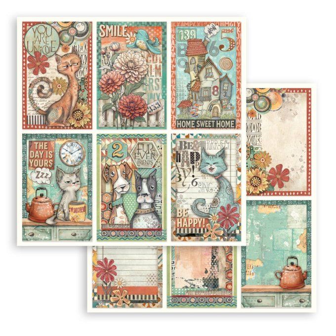Papier scrapbooking, 20x20cm, Furry friends - Stamperia - 10 feuilles