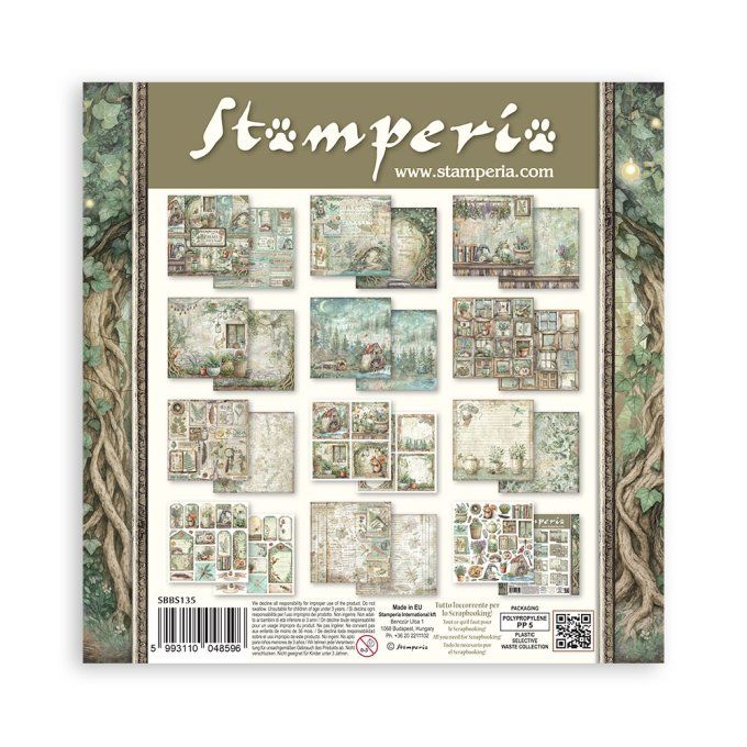Papier scrapbooking, 20x20cm, Herbarium Silvae - Stamperia - 10 feuilles