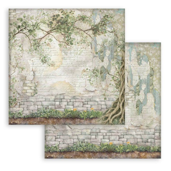 Papier scrapbooking, 20x20cm, Herbarium Silvae - Stamperia - 10 feuilles - background