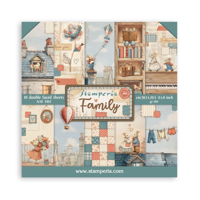 Papier scrapbooking, 20x20cm, Family - Stamperia - 10 feuilles