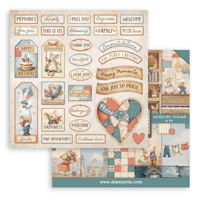 Papier scrapbooking, 20x20cm, Family - Stamperia - 10 feuilles