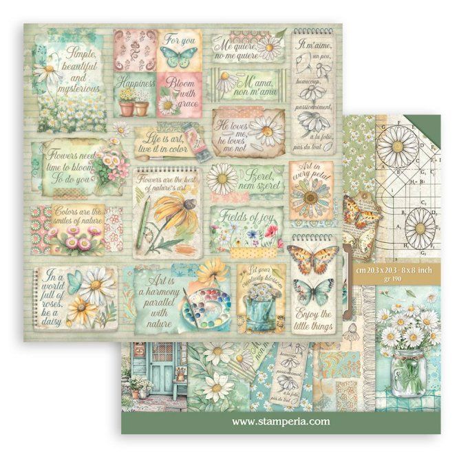 Collection Daisy Art, 20x20cm - 10 feuilles motif recto verso - Stamperia