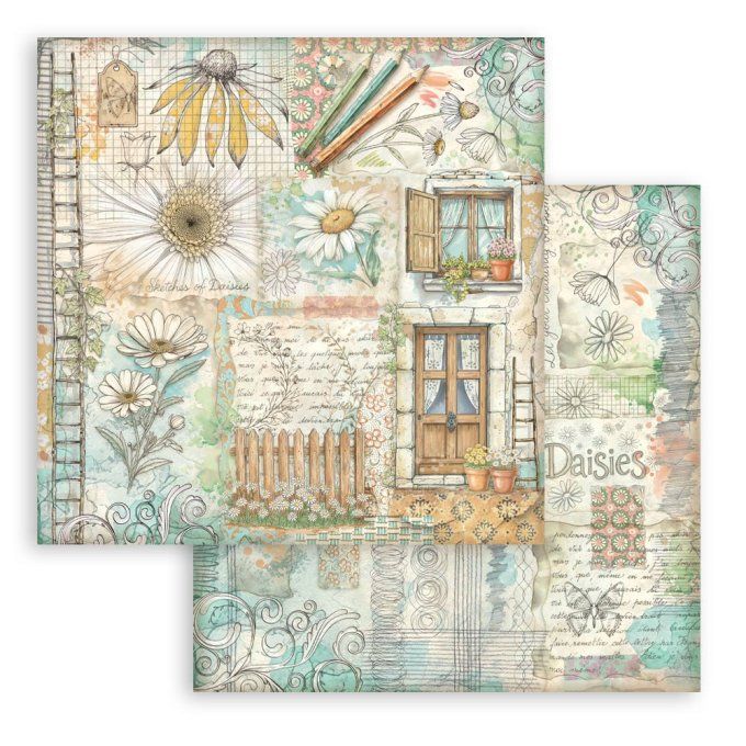 Collection Daisy Art, 20x20cm - 10 feuilles motif recto verso - Stamperia