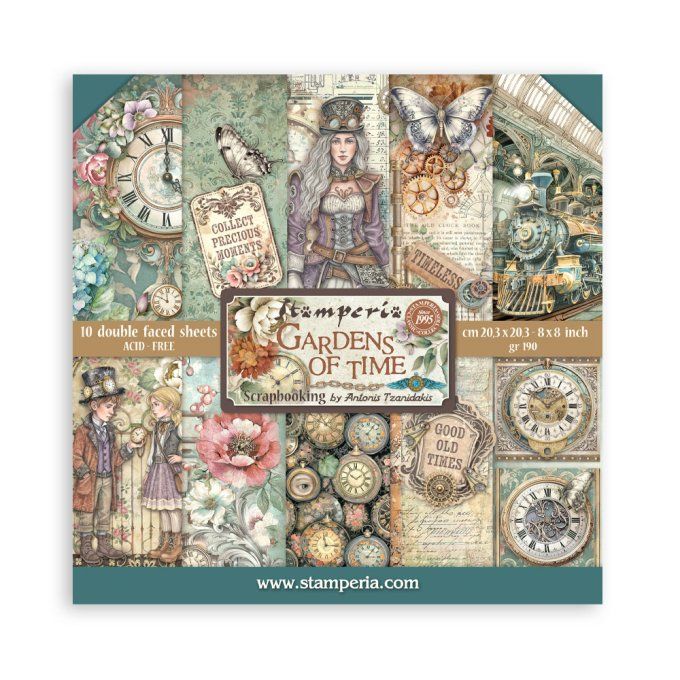Papier scrapbooking, 20x20cm, Gardens of time  - Stamperia 