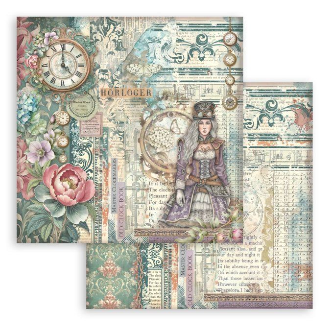 Papier scrapbooking, 20x20cm, Gardens of time  - Stamperia 