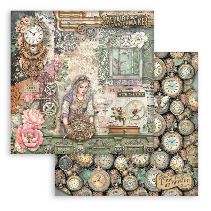 Papier scrapbooking, 20x20cm, Gardens of time  - Stamperia 