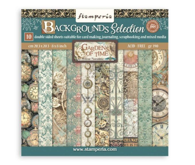 Papier scrapbooking, 20x20cm, Gardens of time  - Stamperia  - backgrounds