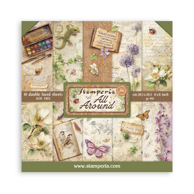 Collection All around, 20x20cm - 10 feuilles motif recto verso - Stamperia