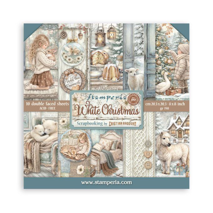 Stamperia - Papier scrapbooking, 20x20cm, 10 feuilles, White christmas