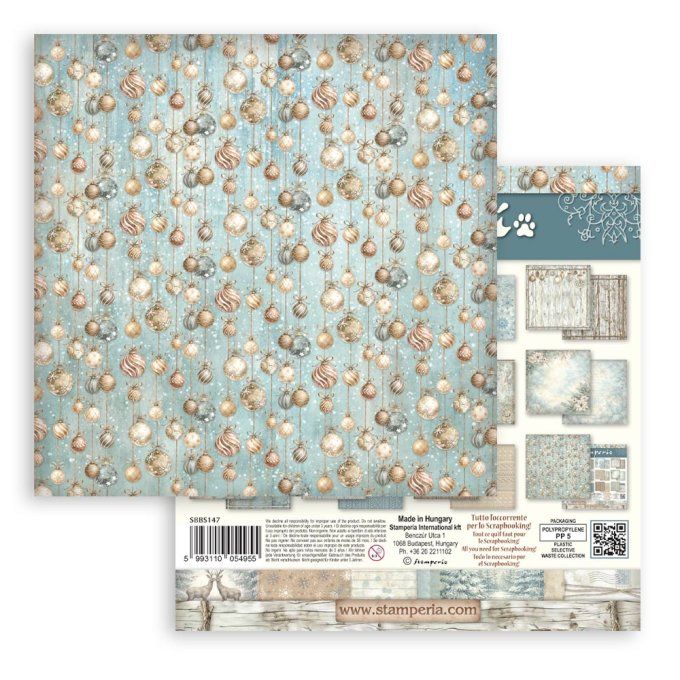 Stamperia - Papier scrapbooking, 20x20cm, 10 feuilles, White christmas - backgrounds