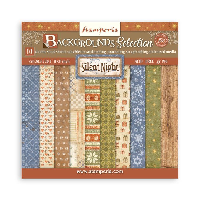 Stamperia - Papier scrapbooking, 20x20cm, 10 feuilles, Silent night - Backgrounds