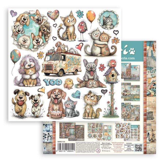 Papier scrapbooking, 20x20cm, Furry friends 2 - Stamperia - 10 feuilles